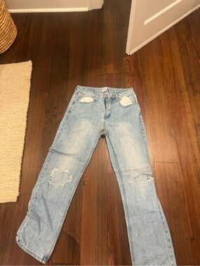 Princess Polly Light Blue Distressed Straight-Leg Jeans